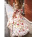 Flower Print Lantern Sleeve Back  Zip Round Neck Maxi Dress