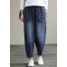 Bohemian Denim Blue High Waist Loose Spring Cinched Work Outfits Wild Trousers