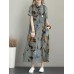 Flower Print Pocket Button Lapel Short Sleeve Casual Maxi Dress