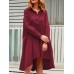 Casual Solid Color A  Line Pockets Loose Pleated Dress