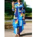 Geo Color Block Pattern Long Sleeve Button Maxi Shirt Dress