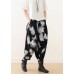 Women White Print Elastic Waist Cotton Pants