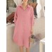 Solid Pocket Lapel Long Sleeve Casual Shirt Dress