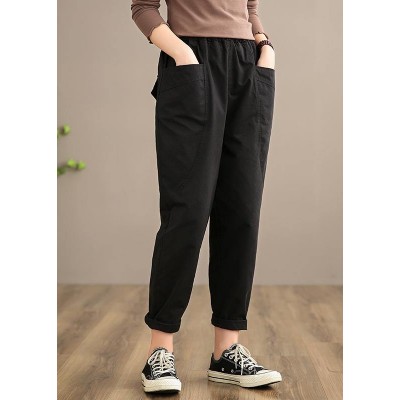 Bohemian Spring Pant Oversized Black Work elastic waist Trousers