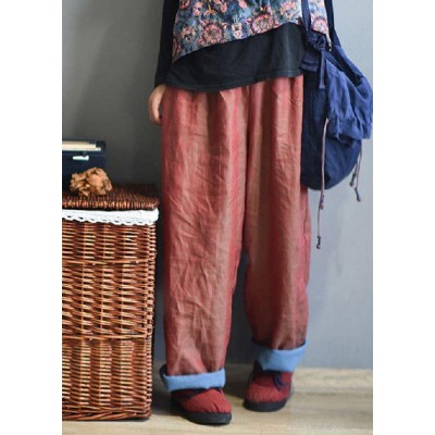 Plus Size Red Linen Wide Leg Pants Trousers