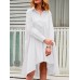 Casual Solid Color A  Line Pockets Loose Pleated Dress