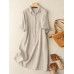 Solid Button Front Short Sleeve Lapel Shirt Dress