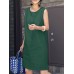 Solid Slit Hem Sleeveless Crew Neck Dress For Women