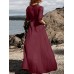 Half Sleeve Lapel V  Neck Pocket Sash Solid Maxi Dress