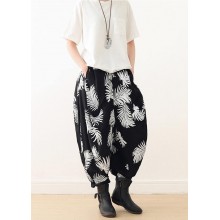 Women White Print Elastic Waist Cotton Pants