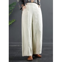 Retro Semi Elastic Waist Wide Leg Pants Women's New Spring Casual Hemp Color Pants