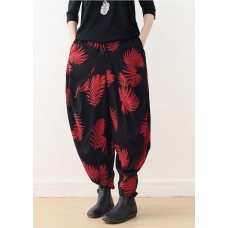 Diy Red Print Harem Cotton Pants