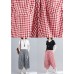 Casual Red Plaid Large Women's Elastic Waist Pants