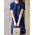 Solid Ruffle Hem Pocket Short Sleeve Crew Neck Casual Dress