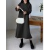 Solid Long Sleeve Lapel Casual Shirt Dress For Women