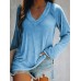 Women Solid Color V  neck Raglan Long Sleeve Casual T  shirt