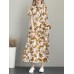 Flower Print Pocket Button Lapel Casual Short Sleeve Maxi Dress