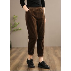 Chic Spring Women Trousers Vintage Chocolate Sewing Elastic Waist Patchwork Pant