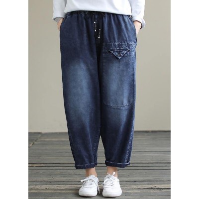 Bohemian Denim Blue High Waist Loose Spring Cinched Work Outfits Wild Trousers