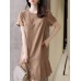 Solid Ruffle Hem Pocket Short Sleeve Crew Neck Casual Dress