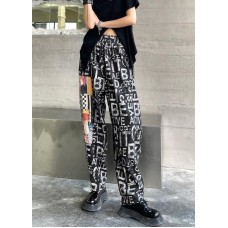 Plus Size Black Graphic High Waist Wide Leg Pants