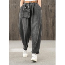 Washed denim black autumn casual trousers loose harem pants