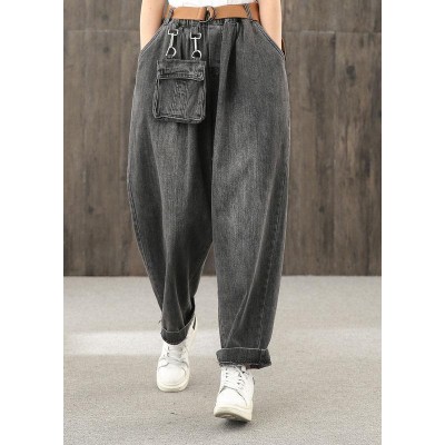 Washed denim black autumn casual trousers loose harem pants