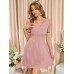 Plain V  Neck Puff Sleeve Splice Mini Dress