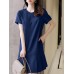 Solid Ruffle Hem Pocket Short Sleeve Crew Neck Casual Dress