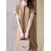 Solid Ruffle Hem Pocket Short Sleeve Crew Neck Casual Dress