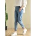 Classy Denim Blue Patchwor Cotton Pants