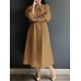 Solid Color Long Sleeve V  neck Shirt Dress With Belt