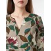 Allover Flower Leaves Print V  neck 3 4 Sleeve Dress