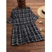 Women Short Sleeve O  neck Plaid Patchwork Vintage T  shirts