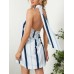 Stripe Print Halter Open Back Sleeveless Mini Dress