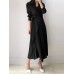 Solid Cross Front Tie Pleated Long Sleeve Lapel Shirt Dress